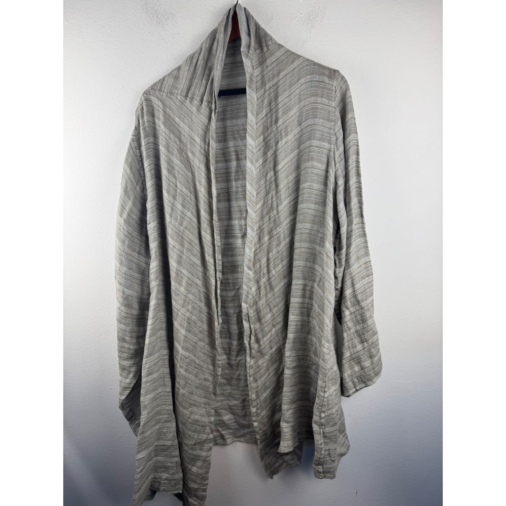 FLAX 100% Linen Striped Open‎ Front Cardigan Grey Beige Lagenlook Size Large